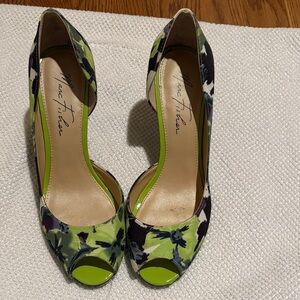 Marc Fisher Floral Lime Green Peep-Toe D'Orsay Heels
